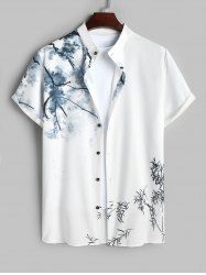 Men's Chinese Ink Wash Painting Plant Pattern Button Front Short Sleeves Shirt -  