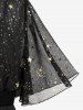 Plus Size Star Print Chain Panel Belted Short Sleeve T-Shirt -  