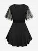 Plus Size Star Print Chain Panel Belted Short Sleeve T-Shirt -  