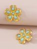 Boucles D'Oreilles Fleuries en Turquoise - d'or 