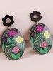 Vintage Flower Print Drop Earrings -  