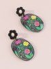 Vintage Flower Print Drop Earrings -  
