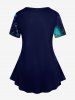 Galaxy Owl Branch Print Short Sleeves T-shirt and Capri Leggings Plus Size Outfits -  