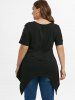Plus Size Hollow Out Handkerchief  Short Sleeves T-Shirt -  
