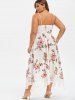 Plus Size Flower Print Lace Panel Asymmetrical Dress -  