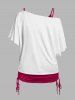 Plus Size Colored Butterfly Print T Shirt And Plain Cinched Ruched Long Tank Top Colorblock Set -  