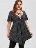 Plus Size O-Ring Stripes Handkerchief Buckle  Marled Short Sleeves T-shirt -  