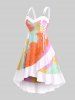Plus Size Lace Up Tie Dye Ruffles Asymmetric Dress -  