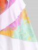 Plus Size Lace Up Tie Dye Ruffles Asymmetric Dress -  