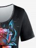 Plus Size Flower Leaves Flame Print Short Sleeves T-shirt -  
