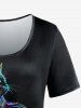 T-shirt Chat Coloré Imprimé de Grande Taille à Manches Courtes - Noir M