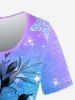 T-shirt Ombré Etoile Fleur Imprimée de Grande Taille à Paillettes - Violet clair 1X