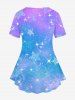Plus Size Galaxy Ombre Star Glitter Flower Print T-shirt -  