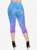 Plus Size Galaxy Star Glitter Ombre Print Pockets Capri Leggings -  