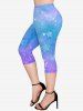 Legging Capri Ombré Etoile Galaxie Imprimée de Grande Taille avec Poches à Paillettes - Violet clair 5X