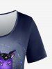 T-shirt Chat Nuage Etoile Imprimés de Grande Taille - Noir 6X