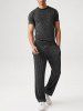 Men's Glitter Silver Metallic Yarn Textured Ribbed Short Sleeves T Shirt With Drawstring Straight Leg Pants Two Piece Set -  