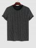 Men's Glitter Silver Metallic Yarn Textured Ribbed Short Sleeves T Shirt With Drawstring Straight Leg Pants Two Piece Set -  