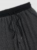 Men's Glitter Silver Metallic Yarn Textured Ribbed Short Sleeves T Shirt With Drawstring Straight Leg Pants Two Piece Set -  