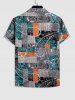 Men's Ethnic Striped Checks Floral Print Pattern Block Short Sleeves Shirt Drawstring Basic Shorts Set -  