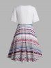 Mini-Robe à Manches Courtes à Imprimé Floral et Nœud Style Tribal - Blanc L
