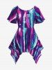Plus Size Tie Dye Cinched Handkerchief Ruched Short Sleeves T-shirt -  