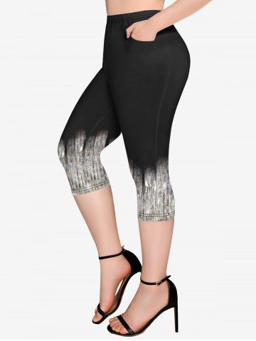 Plus Size Sparkling Sequin Print Pockets Capri Leggings [49% OFF