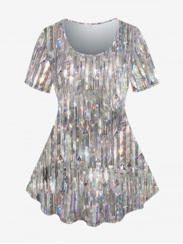 Plus Size Sparkling Sequin Print Short Sleeves T-shirt - SILVER - 4X