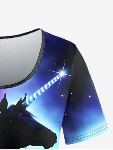 Plus Size Galaxy Unicorn Glitter Print Short Sleeves T-shirt