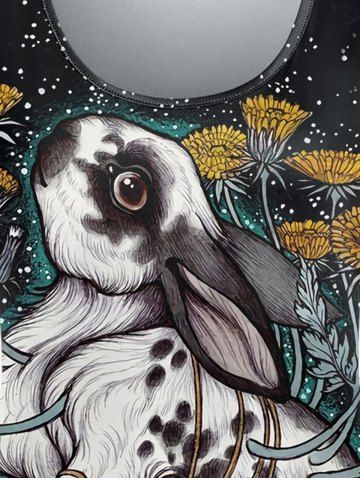 Gothic Rabbit Heart Flower Sparkling Sequin Print T-shirt