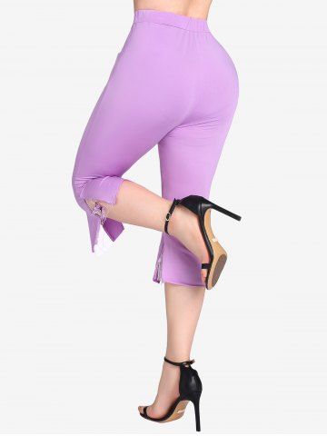 Plus Size Butterfly Lace Panel Pockets Capri Pants