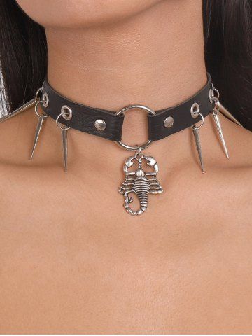 Gothic Studded Grommets Ring Scorpion Choker - BLACK