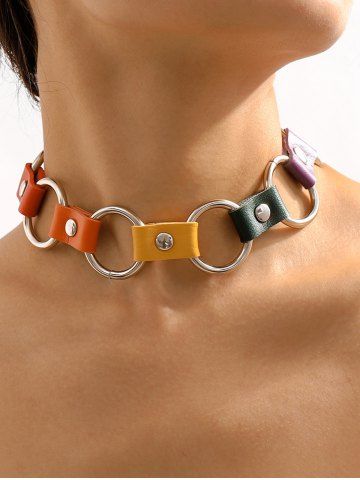 Colorful Leather Ring Hollow Choker