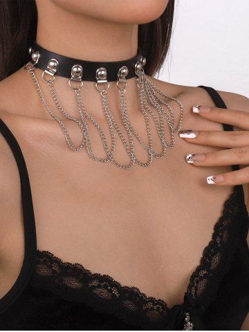 Collier Ras-de-Cou Motif Boucle en Chaînes Style Gothique - BLACK