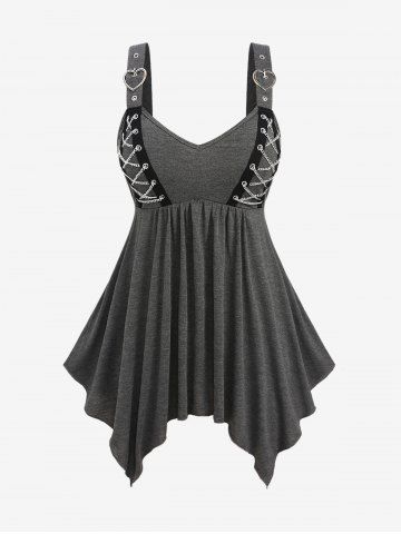 Plus Size Chains Braided Heart Buckle Handkerchief Tank Top - GRAY - L | US 12