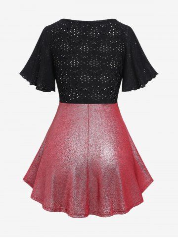 Plus Size Surplice Heart Buckle Buttons Hollow Out T-shirt