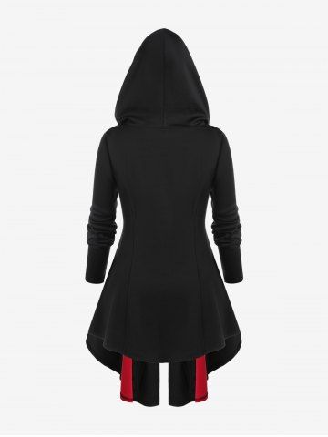Hooded Lace Up Grommets Colorblock Gothic Coat