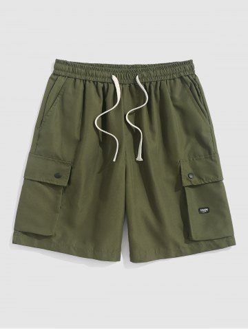 Men's Solid Color Multi-pockets Design Drawstring Knee-length Casual Streetwear Cargo Shorts - ARMY GREEN - L