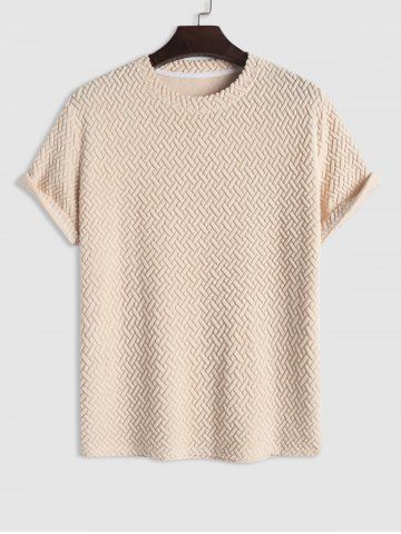Men's Terry Cloth Geometric Jacquard Textured Short Sleeves T-shirt - LIGHT COFFEE - XL