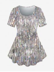 Plus Size Sparkling Sequin Print Short Sleeves T-shirt -  