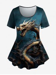 T-shirt Gothique Ombré Dragon Imprimé à Manches Courtes - Noir XS
