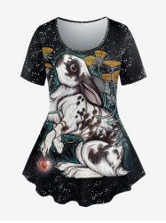Gothic Rabbit Heart Flower Sparkling Sequin Print T-shirt -  