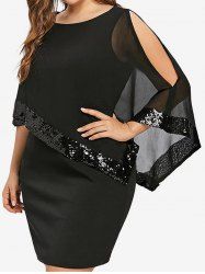 Plus Size Cold Shoulder Sparkling Sequin Sheer Dress -  