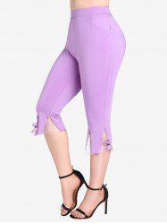 Pantalon Capri Papillon Panneau en Dentelle de Grande Taille avec Poches - Violet clair 4X | US 26-28