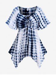 Plus Size Lace Up Ruched Tie Dye Handkerchief Blouse -  