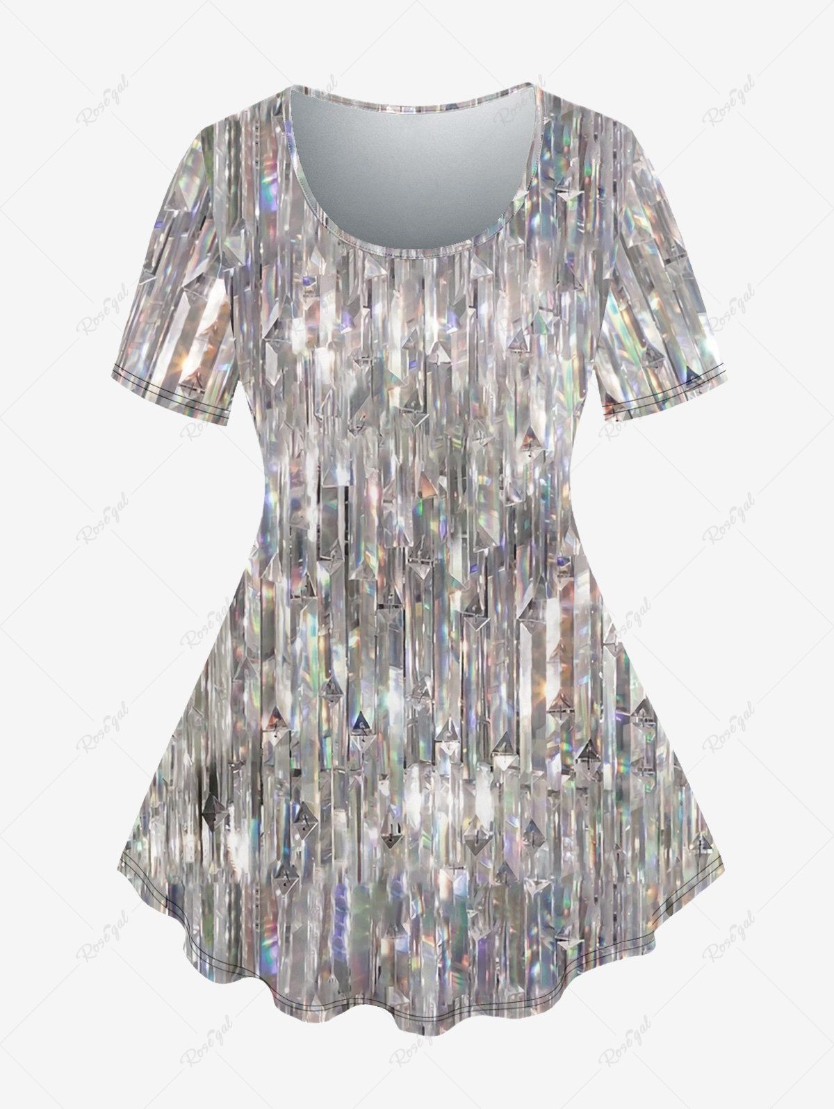 Outfit Plus Size Sparkling Sequin Print Short Sleeves T-shirt  