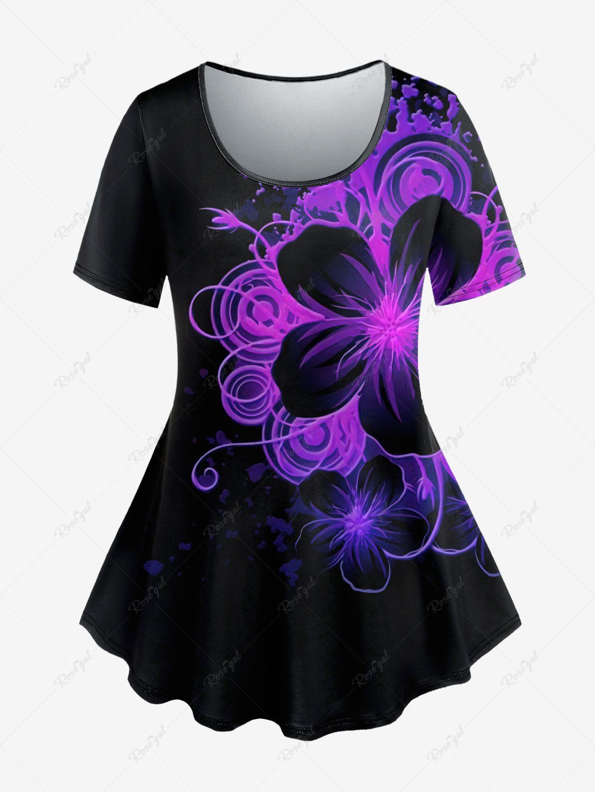 Affordable Plus Size Flower Print Short Sleeves T-shirt  