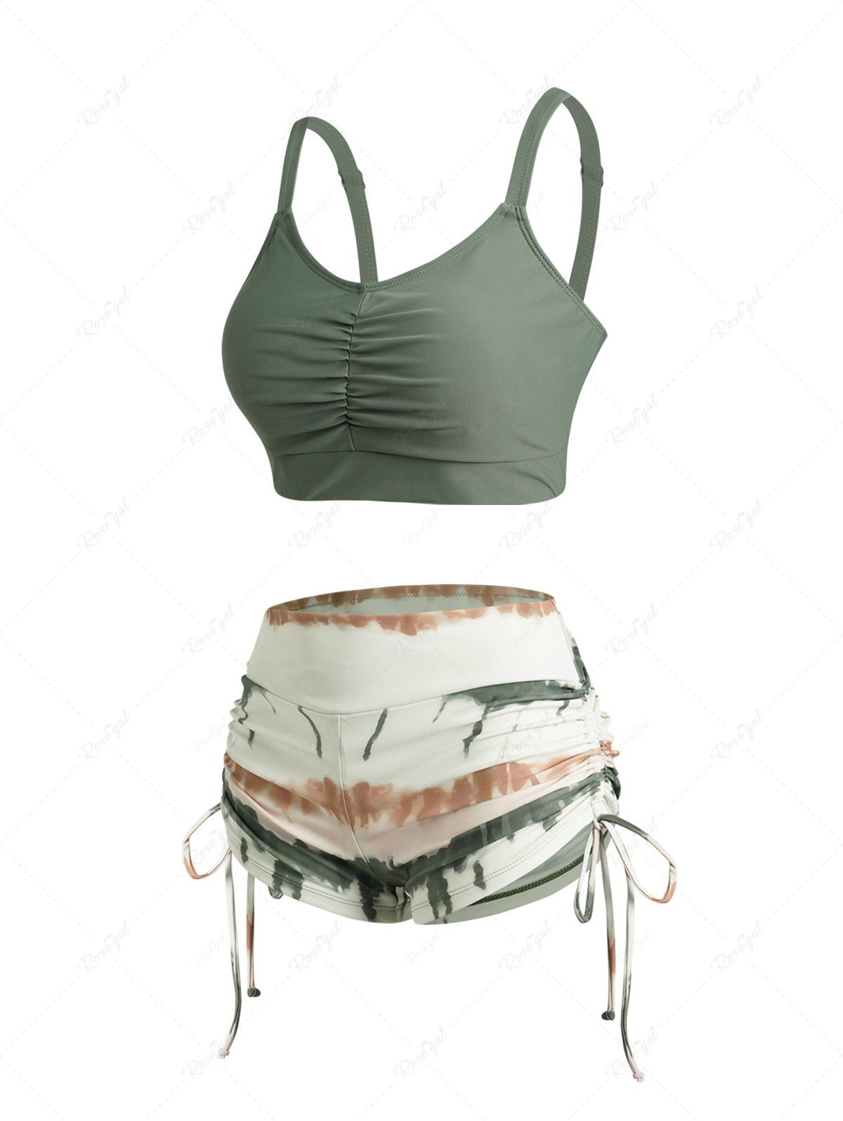 Buy Vacation Tie Dye Print Cinched Ruched Boyshorts Mix And Match Tankini Swimwear  