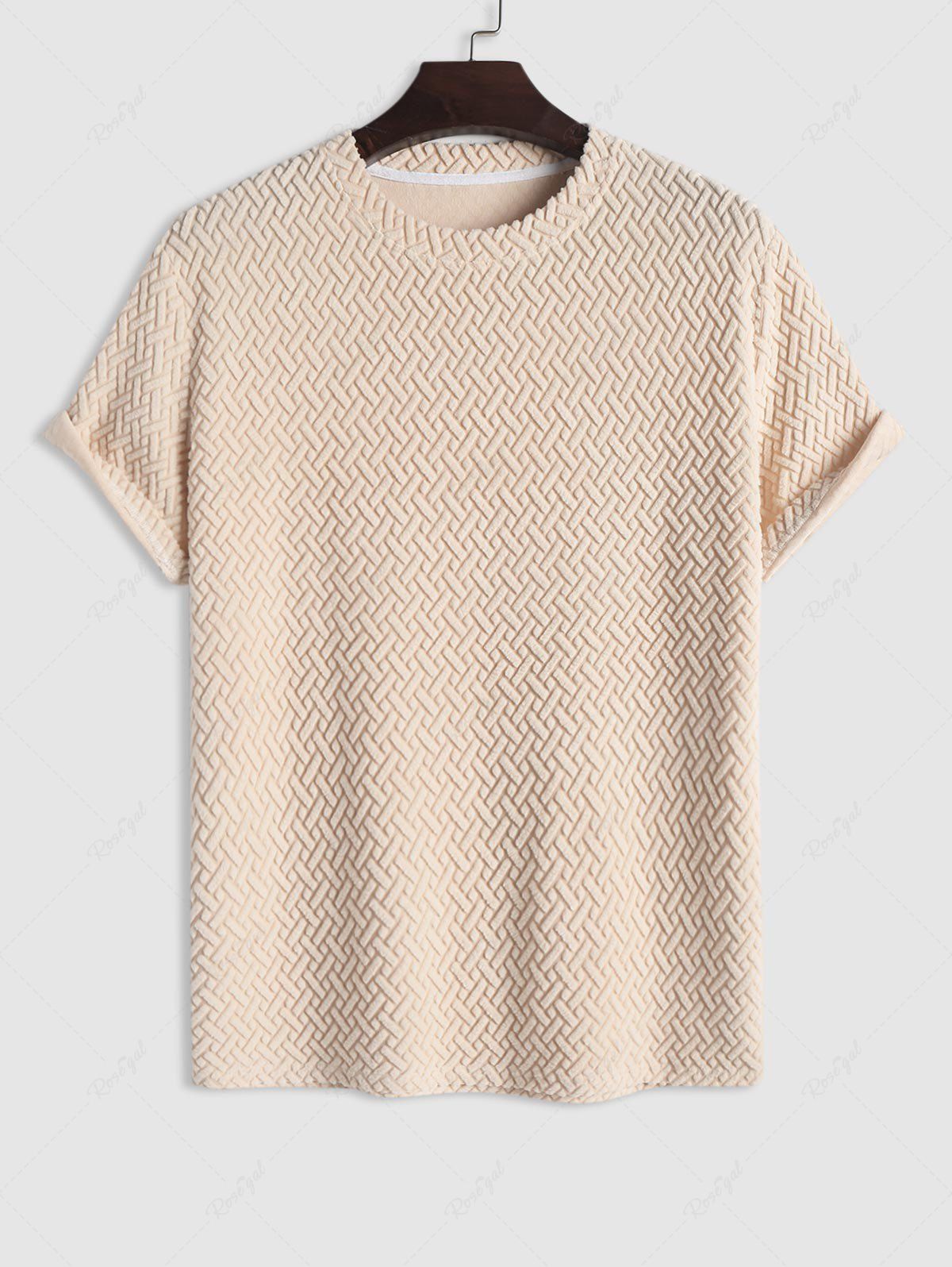 Best Men's Terry Cloth Geometric Jacquard Textured Short Sleeves T-shirt  