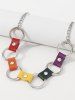 Colorful Leather Ring Hollow Choker -  